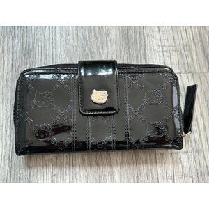 Hello Kitty Womens Black Shiny Patent Zip Around Embossed Loungefly Wallet